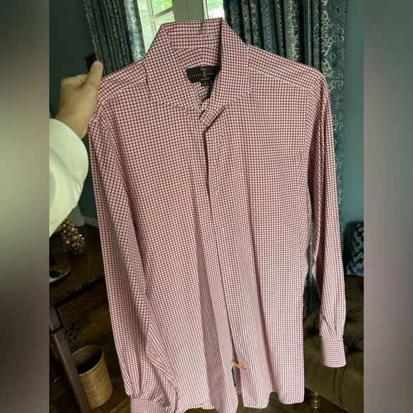 Robert Talbott Button down. Size 16. Red, brown, and white - Picture 1 of 2